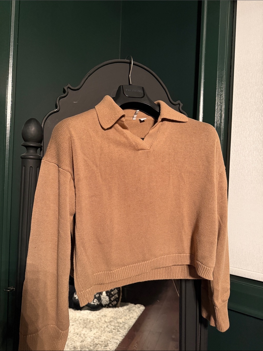 Cropped Polo y2k inspired Women's Sweater in Camel